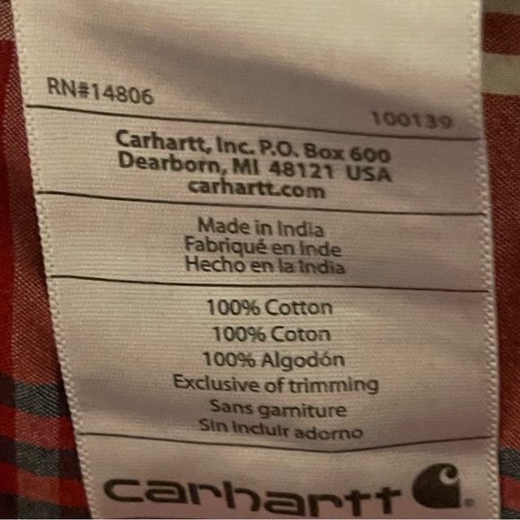 Carhartt Shirt Men Large Red Lightweight Button Down Pockets Casual Short Sleeve - Picture 6 of 8